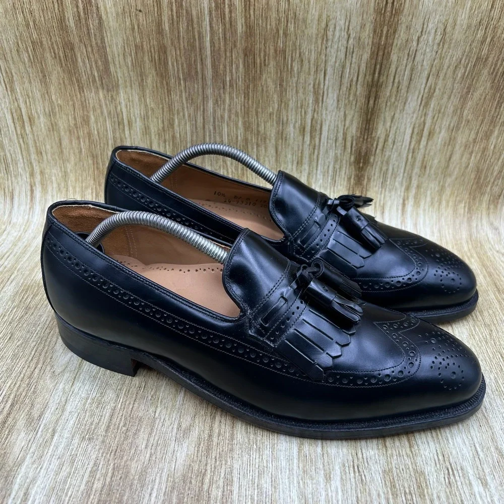 Johnston & Murphy Tassel Loafer Men's Size 10.5 D Black Wingtip Kiltie 24-93310